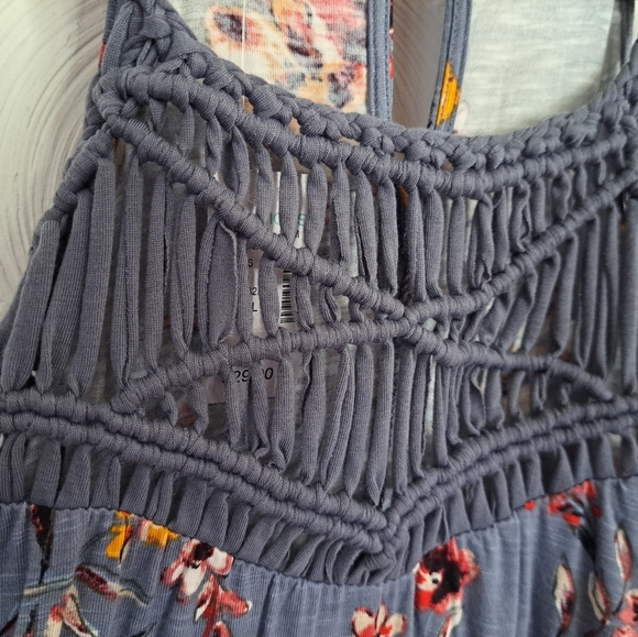 NWT Maurices Braided Spaghetti Strap Floral Faded Blue Tank With Woven Bodice-SM - Picture 4 of 11